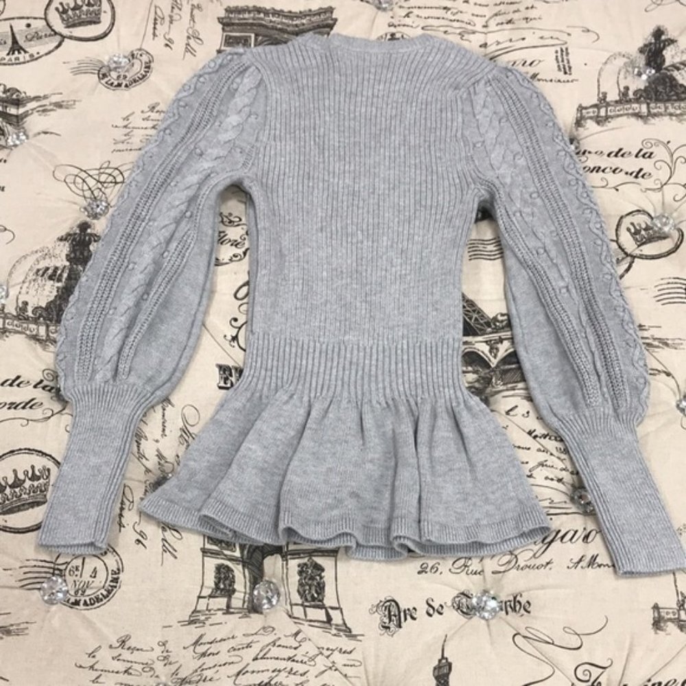 Rachel Parcell Cable Bobble Peplum Cotton Blend Sweater - Picture 5 of 5